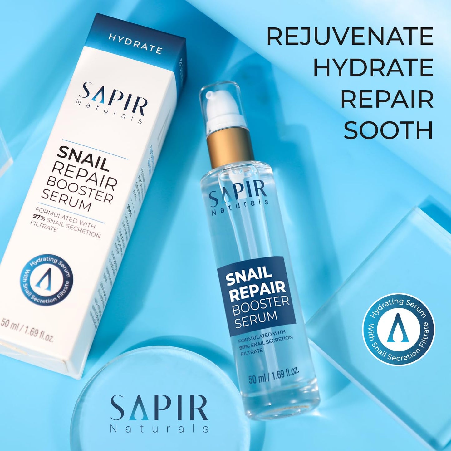 Snail Mucin Repair Booster 50 Ml – Formulated with 97% Snail Secretion Filtrate – Facial Skin Care for Women with Hyaluronic Acid – Anti‑Aging