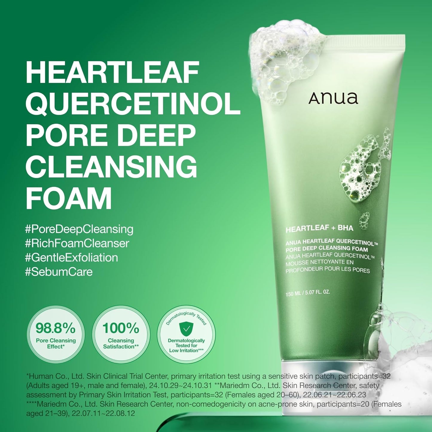 Heartleaf Quercetinol Pore Deep Cleansing Foam, 5.07 Fl.Oz | Face Wash for Pore Refining Cleanser, Hydrating Daily Cleanser for Double Cleansing, Gentle Foaming with BHA, Korean Skincare