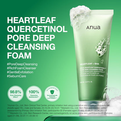 Heartleaf Quercetinol Pore Deep Cleansing Foam, 5.07 Fl.Oz | Face Wash for Pore Refining Cleanser, Hydrating Daily Cleanser for Double Cleansing, Gentle Foaming with BHA, Korean Skincare