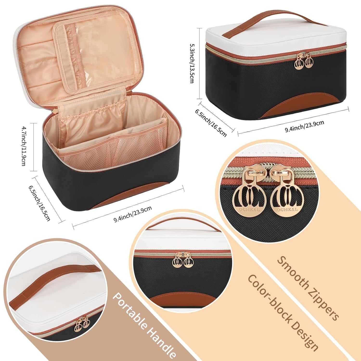 Makeup Bag,Large Capacity Travel Makeup Bag,Waterproof Cosmetic Organizer Case with Brush Holder Portable Make up Bag for Women,Toiletry Bag for Daily Use & Trips as a Gift for Women