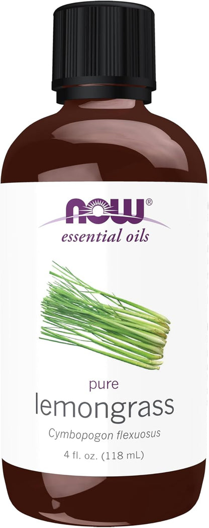 NOW Essential Oils, Lemongrass Oil, Undiluted, Steam Distilled, 4 Fl. Oz