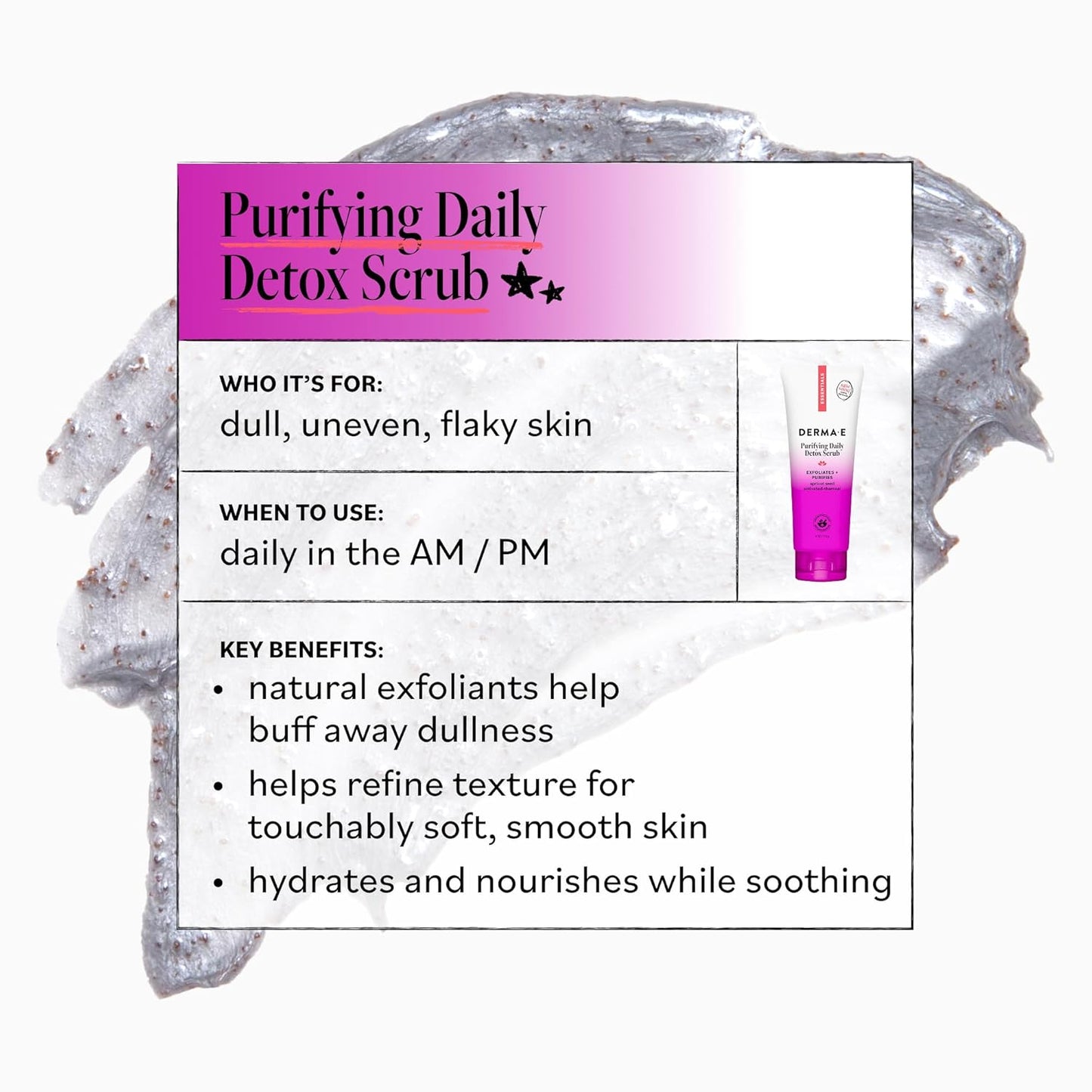 Purifying Daily Facial Detox Scrub with Activated Charcoal and Seaweed Extract –Exfoliating Face Scrub Cleanses, Smooths and Brightens, 4Oz