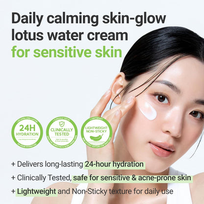 Calming Lotus Cream – Lightweight Hydrating & Soothing Moisturizer Face Cream for Sensitive Skin | 75% Lotus Water Extract & Niacinamide for Anti-Aging | Vegan Korean Skincare (2.03 Fl Oz)