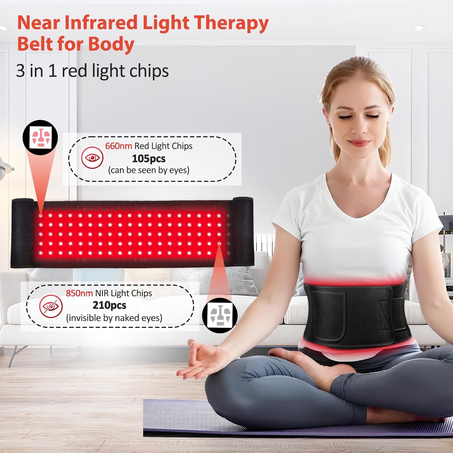 Red Light Therapy for Body, Infrared Light Therapy for Belt Shoulder Waist, Upgraded 3 in 1 LED Beads, 660Nm Red Light & 850Nm near Infrared Light Therapy Belt Wrap Timer Remote Control