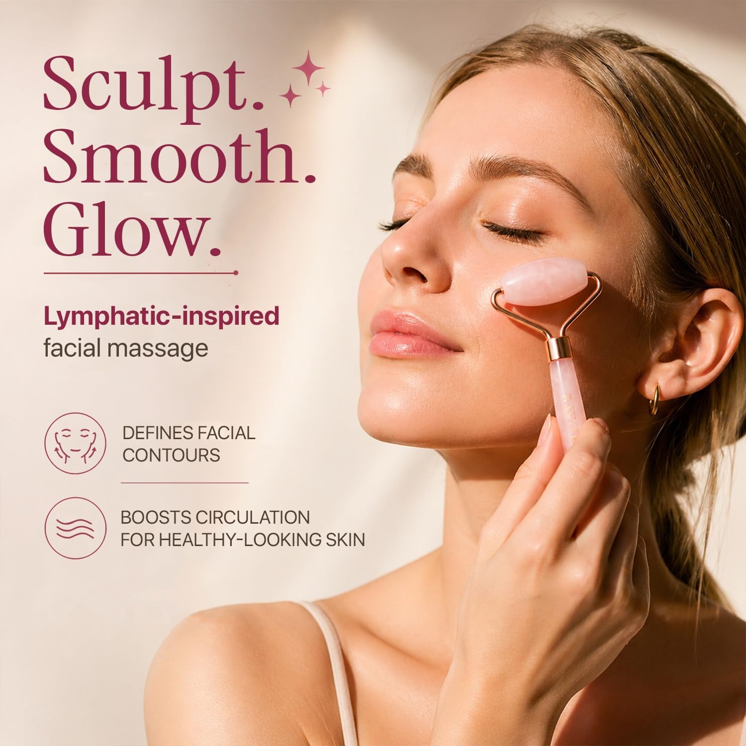 Rose Quartz Face Roller - Depuffs & Smoothes Fine Lines and Wrinkles | Skin Care Tools & Relaxation Gifts for Women, Teenage Girl Gifts, Beauty Gift Ideas, Face Massager Tools, Facial Tool