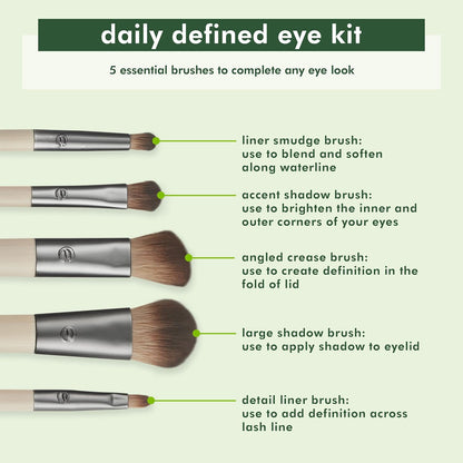 Daily Defined Eye Brush Kit, Makeup Brushes, 5 Piece Set | Eye Brushes for Liquid, Powder, and Cream Eyeshadow and Eyeliner Application, Synthetic Hair, Cruelty-Free