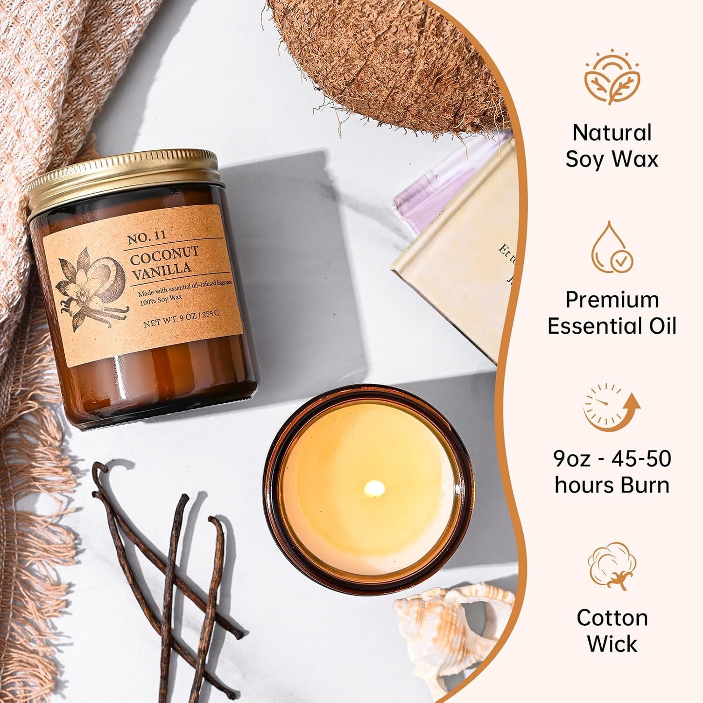Scented Candles for Women, 4-Pack 9 Oz Soy Candle Set for Home, 36 Oz Total | Lavender, Amber-Sandalwood, White Sage & Coconut Vanilla. Soy Wax Aromatherapy Candles for Birthdays & Valentine'S Day Gifts