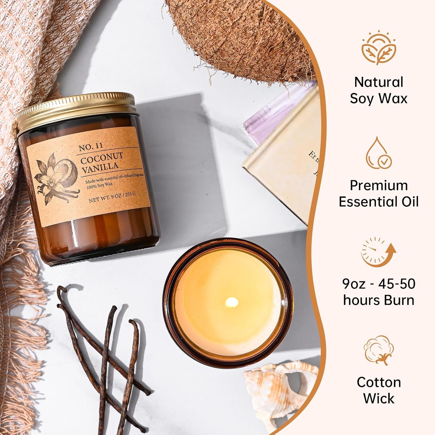 Scented Candles for Women, 4-Pack 9 Oz Soy Candle Set for Home, 36 Oz Total | Lavender, Amber-Sandalwood, White Sage & Coconut Vanilla. Soy Wax Aromatherapy Candles for Birthdays & Valentine'S Day Gifts