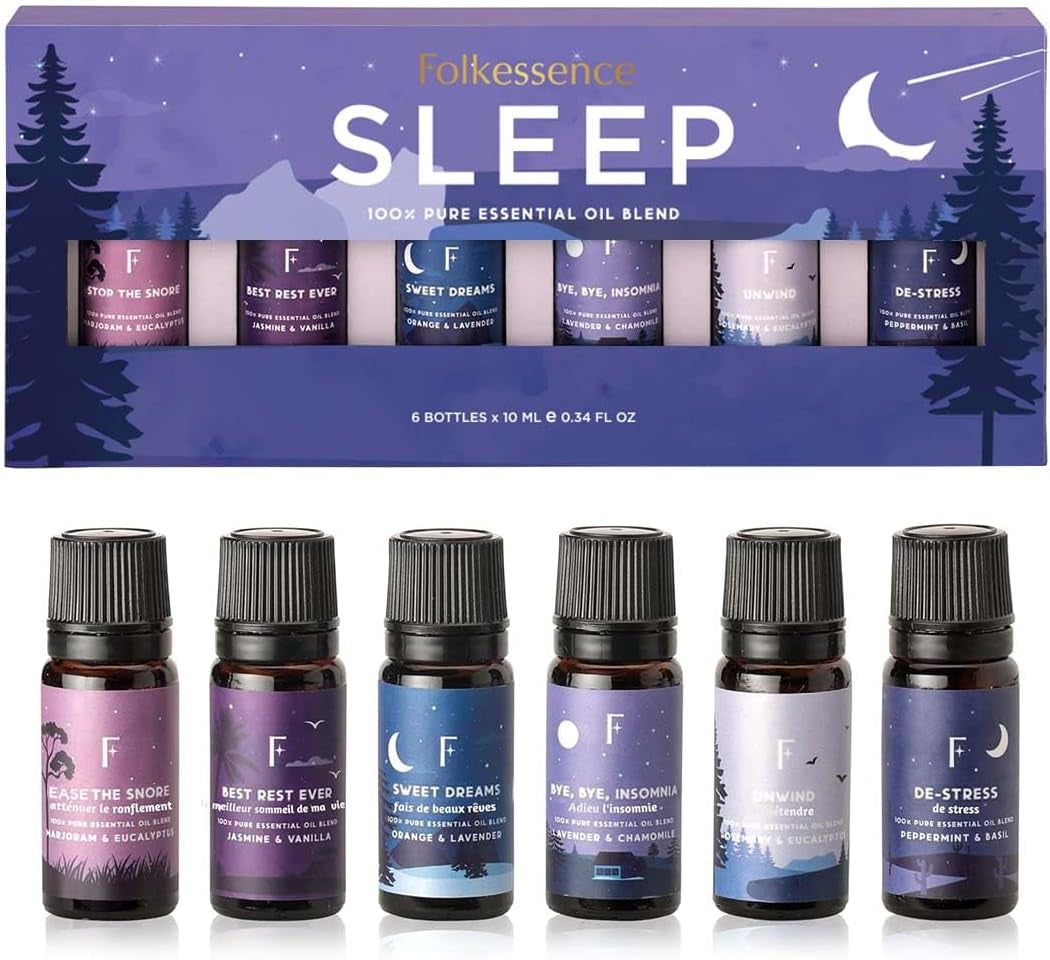 Sleep Essential Oils for Diffuser-Pack of 6 | Aromatherapy & Meditation, Lavender, Peppermint, Jasmine Eucalyptus Orange, Relaxing Essential Oil Set for Sleep Essentials