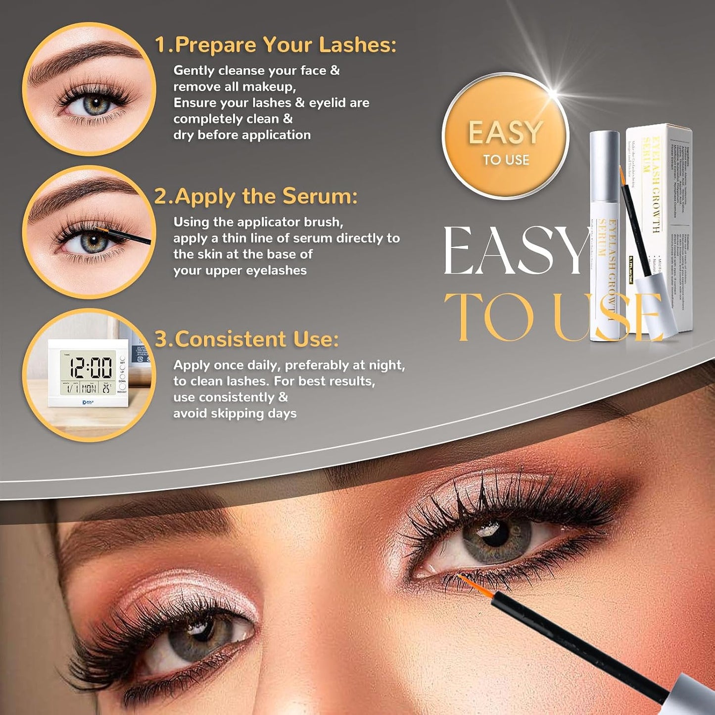 Lash & Brow Growth Serum – Eyelash Enhancer for Longer Lashes, Suero Para Pestañas Crecimiento, Eyebrow Serum for Women, Sérum Para Pestañas Y Cejas, Rapid Lash Booster