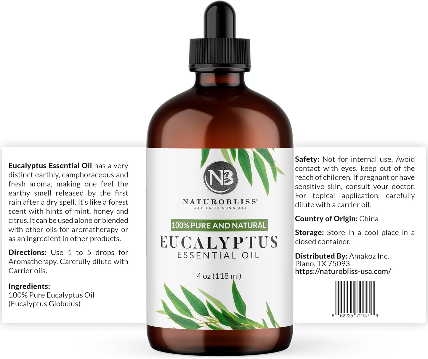 Eucalyptus Essential Oil with Glass Dropper - 100% Pure and Natural - Essential Oils for Diffuser, Aromatherapy, Soap and Candle Making, Eucalyptus Essential Oil, Eucalyptus Oil, 4 Fl Oz