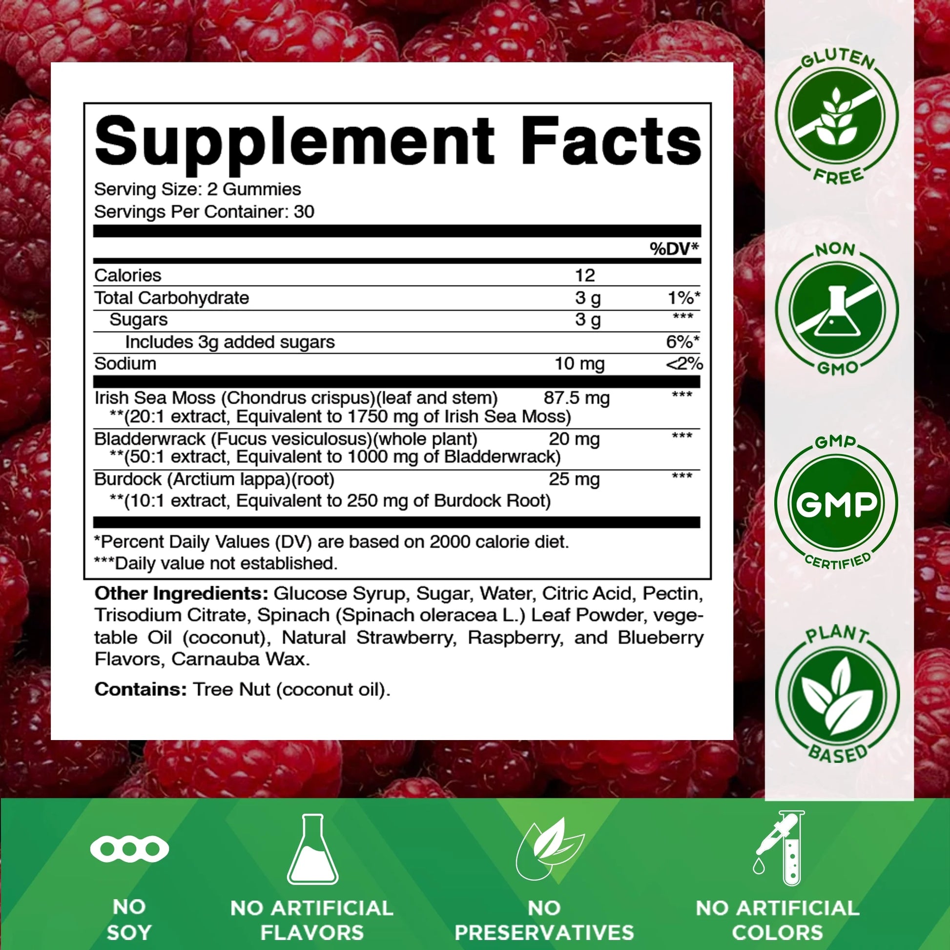 Irish Sea Moss Gummies - 3000 Mg - 60 Vegan Gummies - Made with Bladderwrack & Burdock Root - Seamoss Supplement for Thyroid, Energy, Immune Support