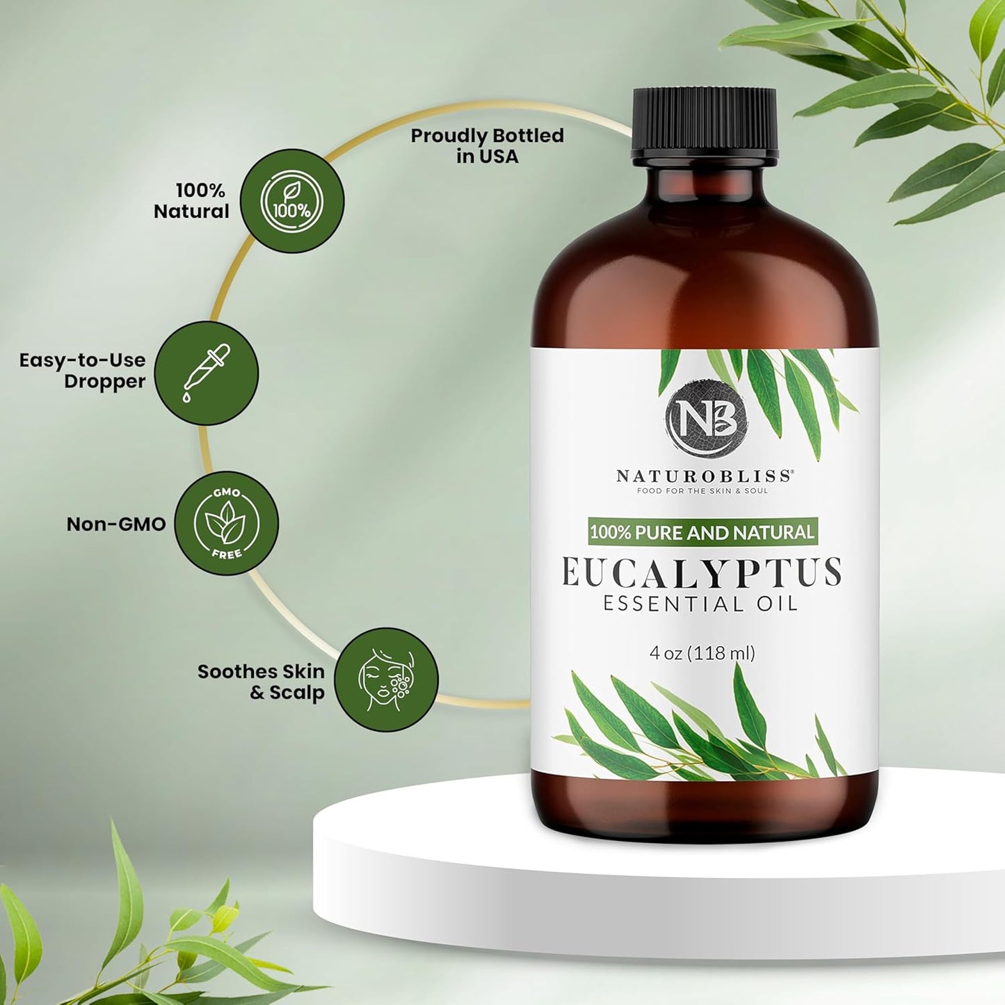Eucalyptus Essential Oil with Glass Dropper - 100% Pure and Natural - Essential Oils for Diffuser, Aromatherapy, Soap and Candle Making, Eucalyptus Essential Oil, Eucalyptus Oil, 4 Fl Oz