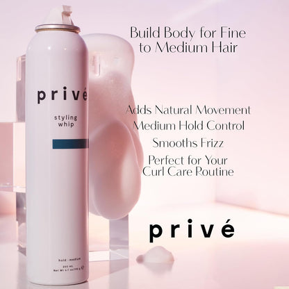 Privé Styling Whip Hair Mousse - Lightweight Foam for Volume, Body and Lift - Flexible Medium Hold with Frizz Control - Soft Touchable Finish for Fine, Wavy and Curly Hair - 6.7 Oz