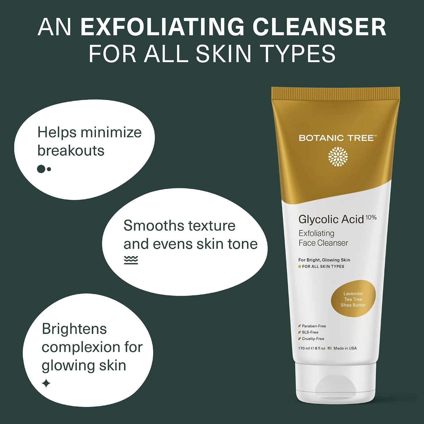 Glycolic Acid Face Wash - Facial Cleanser and Scrub - 10% Glycolic Acid, AHA - Salicylic Cleanser - 6 Fl. Oz