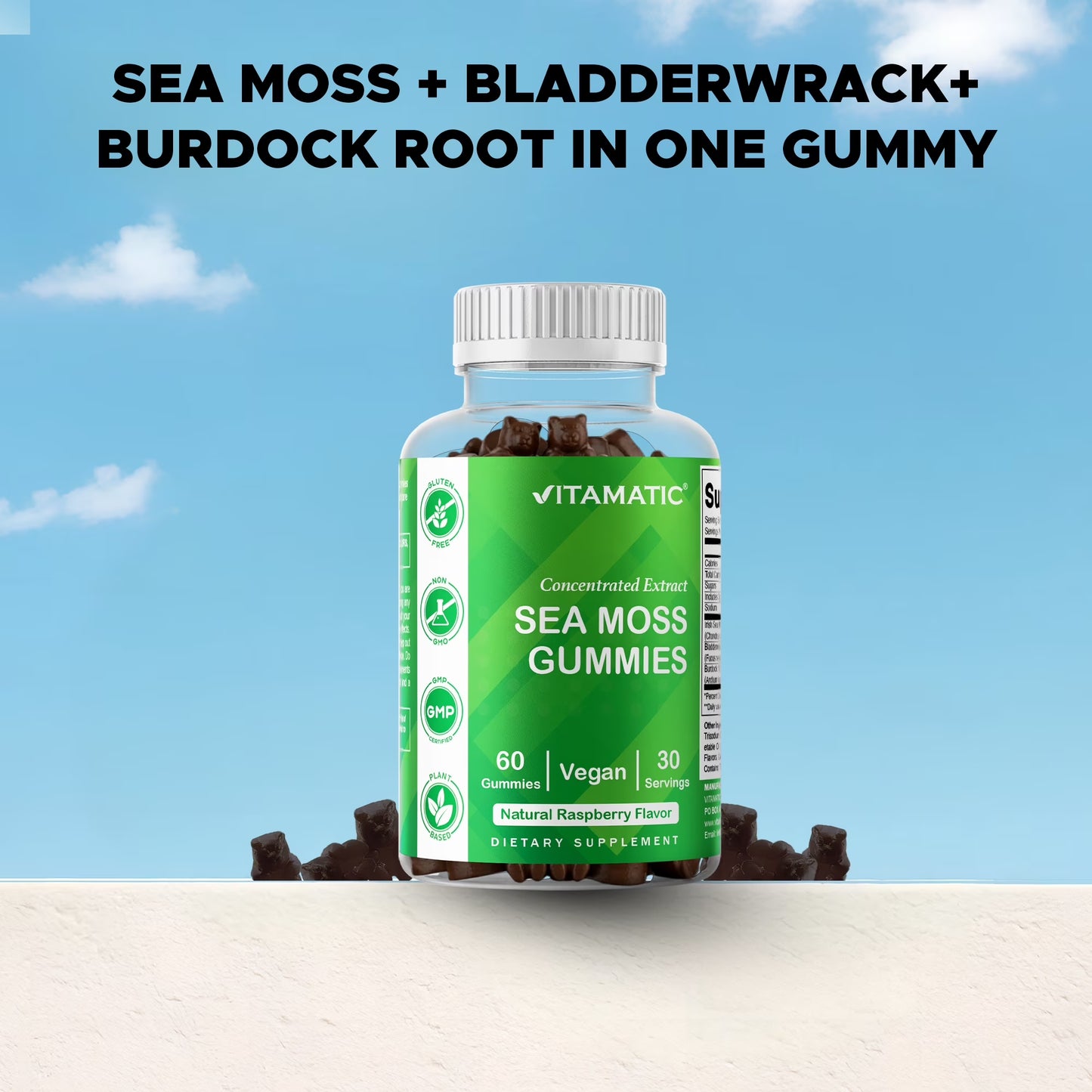 Irish Sea Moss Gummies - 3000 Mg - 60 Vegan Gummies - Made with Bladderwrack & Burdock Root - Seamoss Supplement for Thyroid, Energy, Immune Support