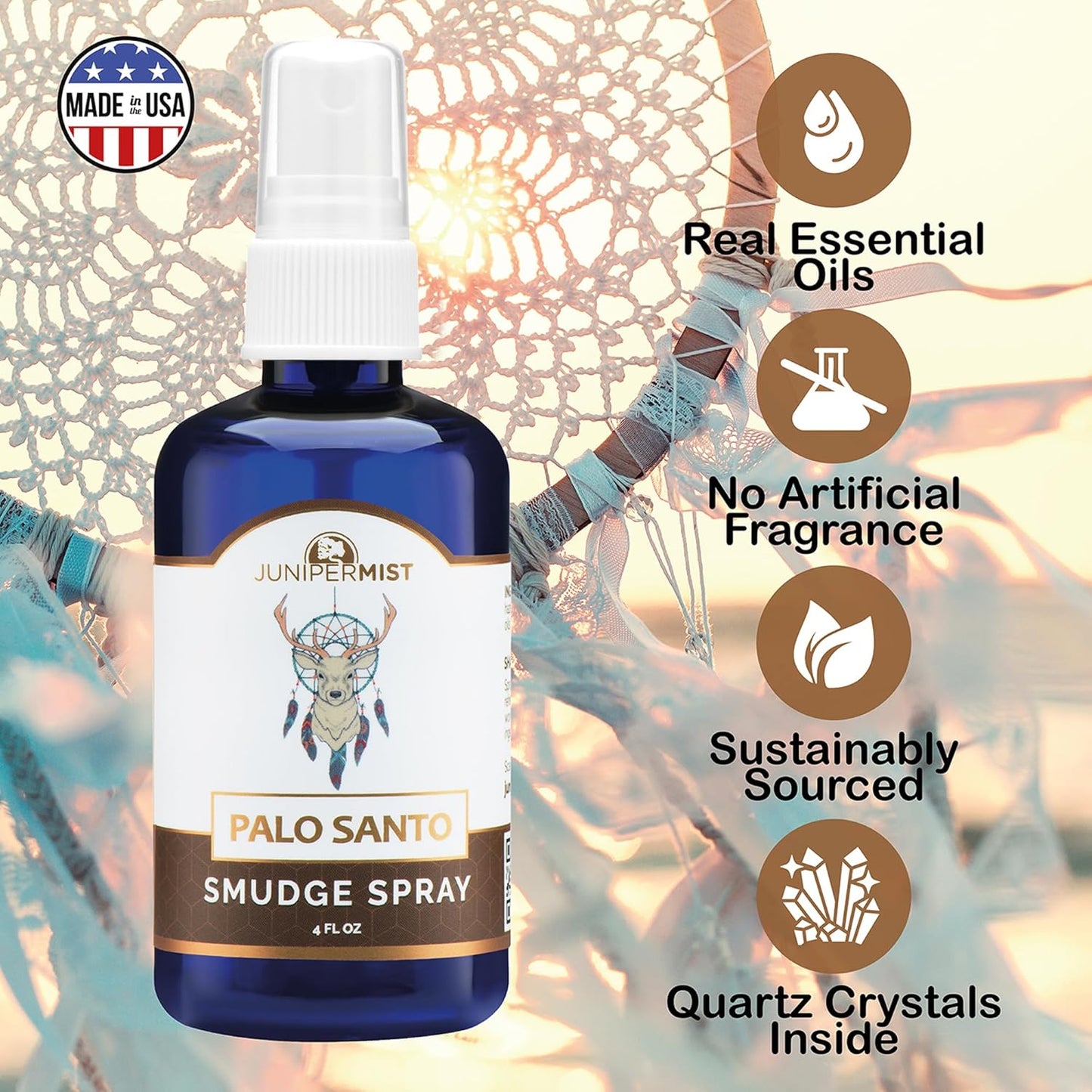 Palo Santo & Sage Smudge Spray (114Ml), Palo Santo Aromatherapy Mist Spray for Cleansing Negative Energy, Spiritual Room Spray, Smokeless Smudge Spray, Aura Cleansing & Protection (Made in USA)