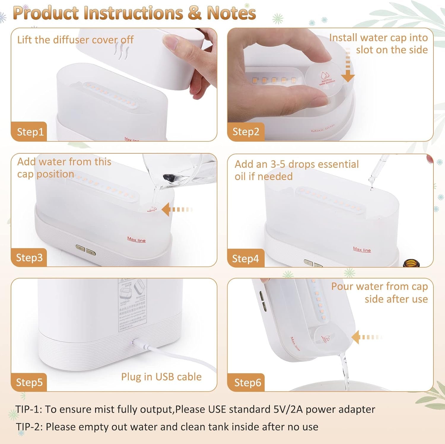 Flame Diffuser Humidifier-Auto off 180Ml Essential Oil Diffuser-2 Modes Brightness Aroma Humidifier with Fire Flame Effect for Home,Office,Spa,Gym(White)…