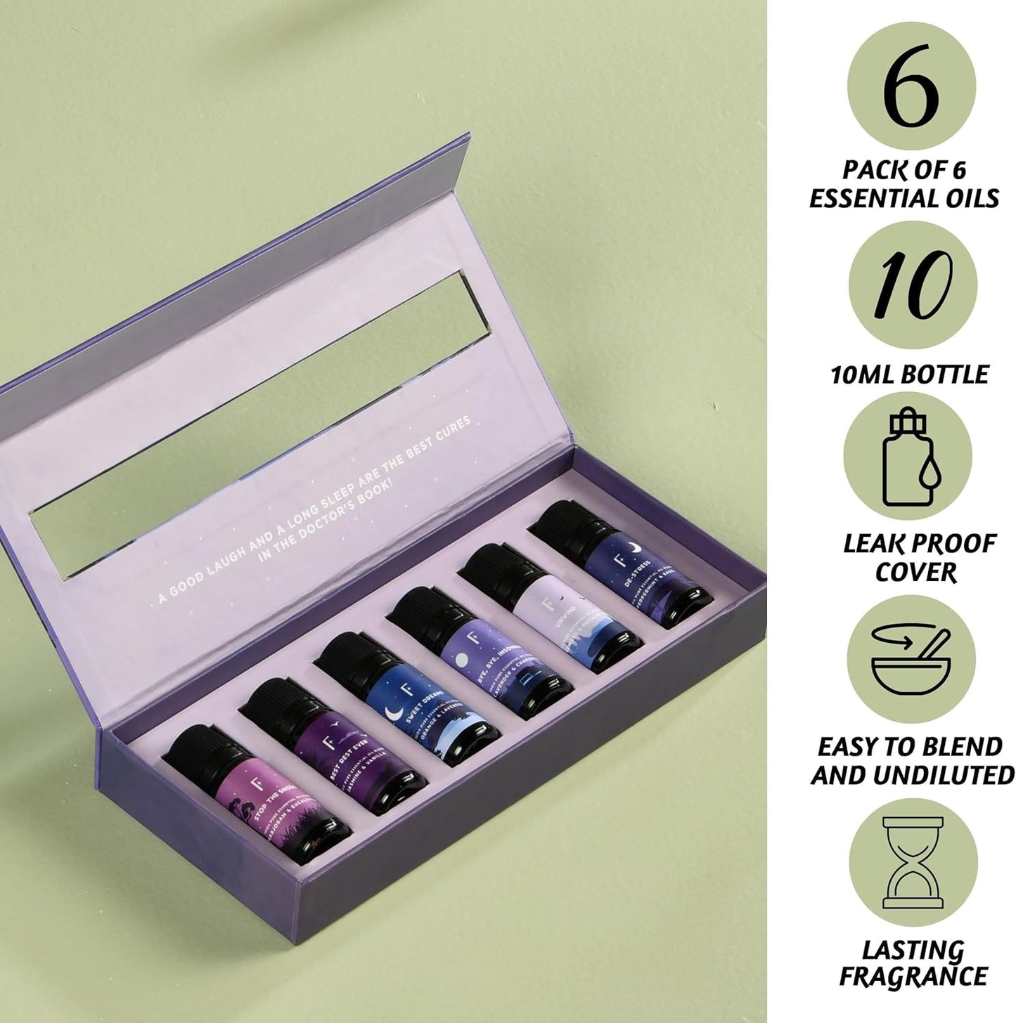 Sleep Essential Oils for Diffuser-Pack of 6 | Aromatherapy & Meditation, Lavender, Peppermint, Jasmine Eucalyptus Orange, Relaxing Essential Oil Set for Sleep Essentials