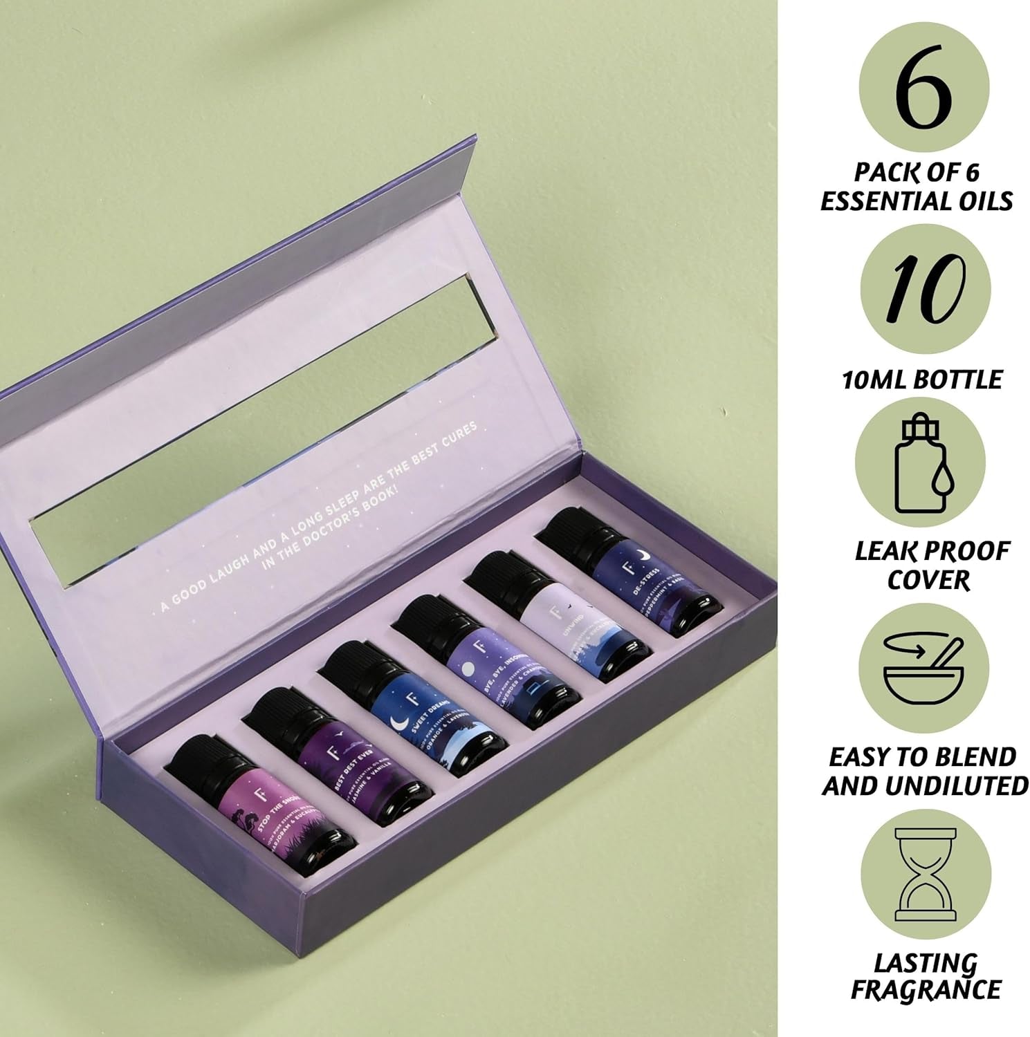 Sleep Essential Oils for Diffuser-Pack of 6 | Aromatherapy & Meditation, Lavender, Peppermint, Jasmine Eucalyptus Orange, Relaxing Essential Oil Set for Sleep Essentials