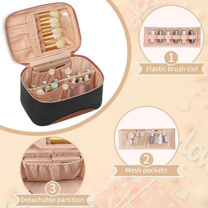 Makeup Bag,Large Capacity Travel Makeup Bag,Waterproof Cosmetic Organizer Case with Brush Holder Portable Make up Bag for Women,Toiletry Bag for Daily Use & Trips as a Gift for Women