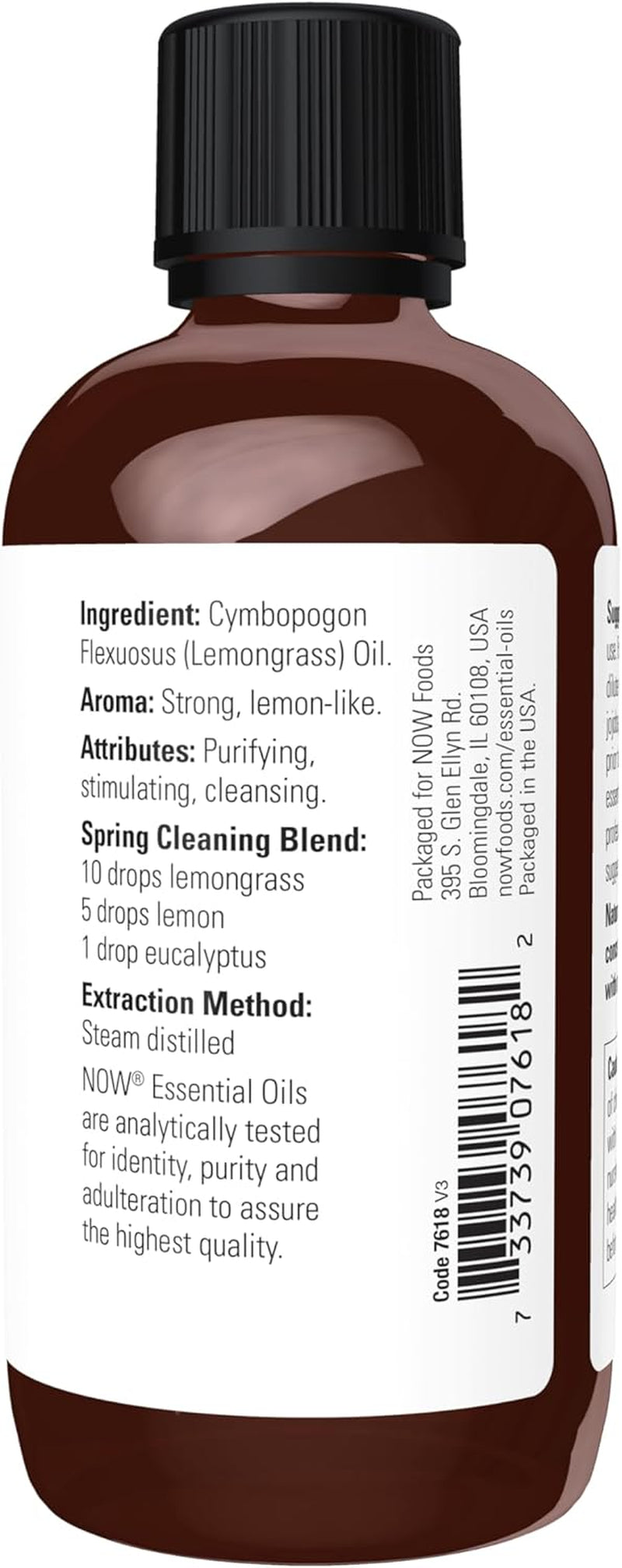 NOW Essential Oils, Lemongrass Oil, Undiluted, Steam Distilled, 4 Fl. Oz