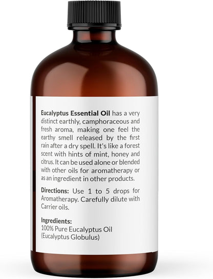Eucalyptus Essential Oil with Glass Dropper - 100% Pure and Natural - Essential Oils for Diffuser, Aromatherapy, Soap and Candle Making, Eucalyptus Essential Oil, Eucalyptus Oil, 4 Fl Oz