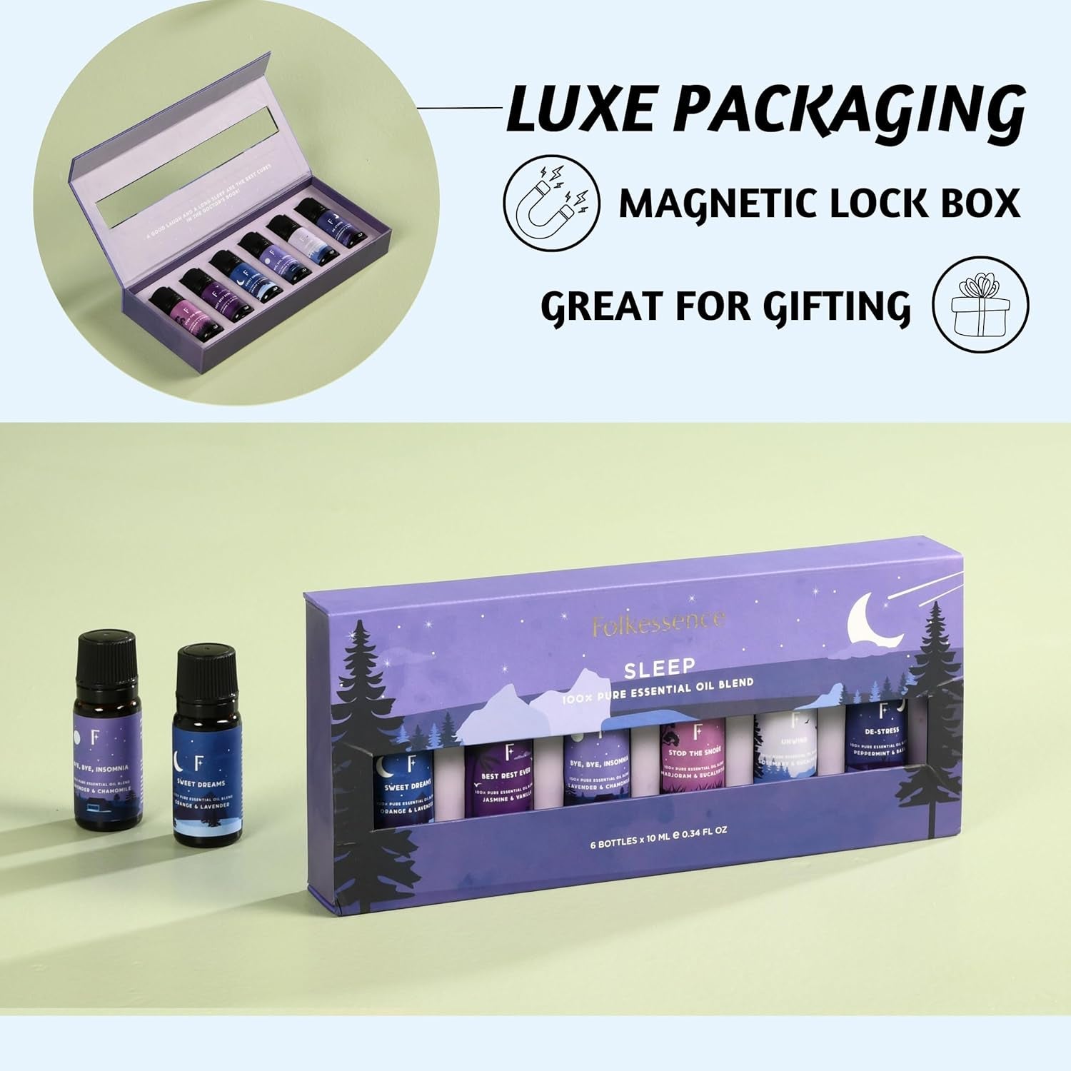 Sleep Essential Oils for Diffuser-Pack of 6 | Aromatherapy & Meditation, Lavender, Peppermint, Jasmine Eucalyptus Orange, Relaxing Essential Oil Set for Sleep Essentials