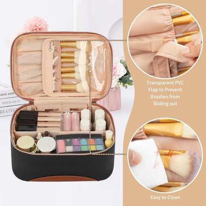 Makeup Bag,Large Capacity Travel Makeup Bag,Waterproof Cosmetic Organizer Case with Brush Holder Portable Make up Bag for Women,Toiletry Bag for Daily Use & Trips as a Gift for Women