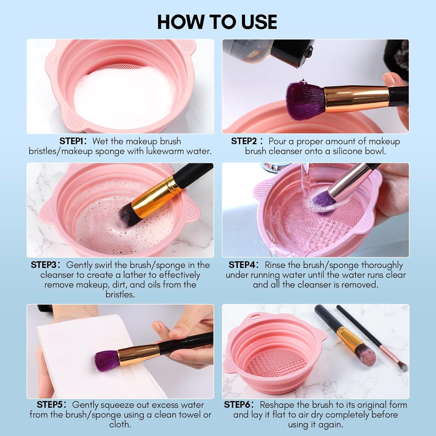 Makeup Brush Cleaning Kit: 3-PCS Set with Cleaning Bowl, Deep Cleaning Solution for Sponges, Brushes, and Powder Puffs, Effectively Removes Cosmetic and Nail Brush Residue (4.04 Fl Oz)