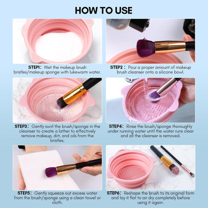 Makeup Brush Cleaning Kit: 3-PCS Set with Cleaning Bowl, Deep Cleaning Solution for Sponges, Brushes, and Powder Puffs, Effectively Removes Cosmetic and Nail Brush Residue (4.04 Fl Oz)