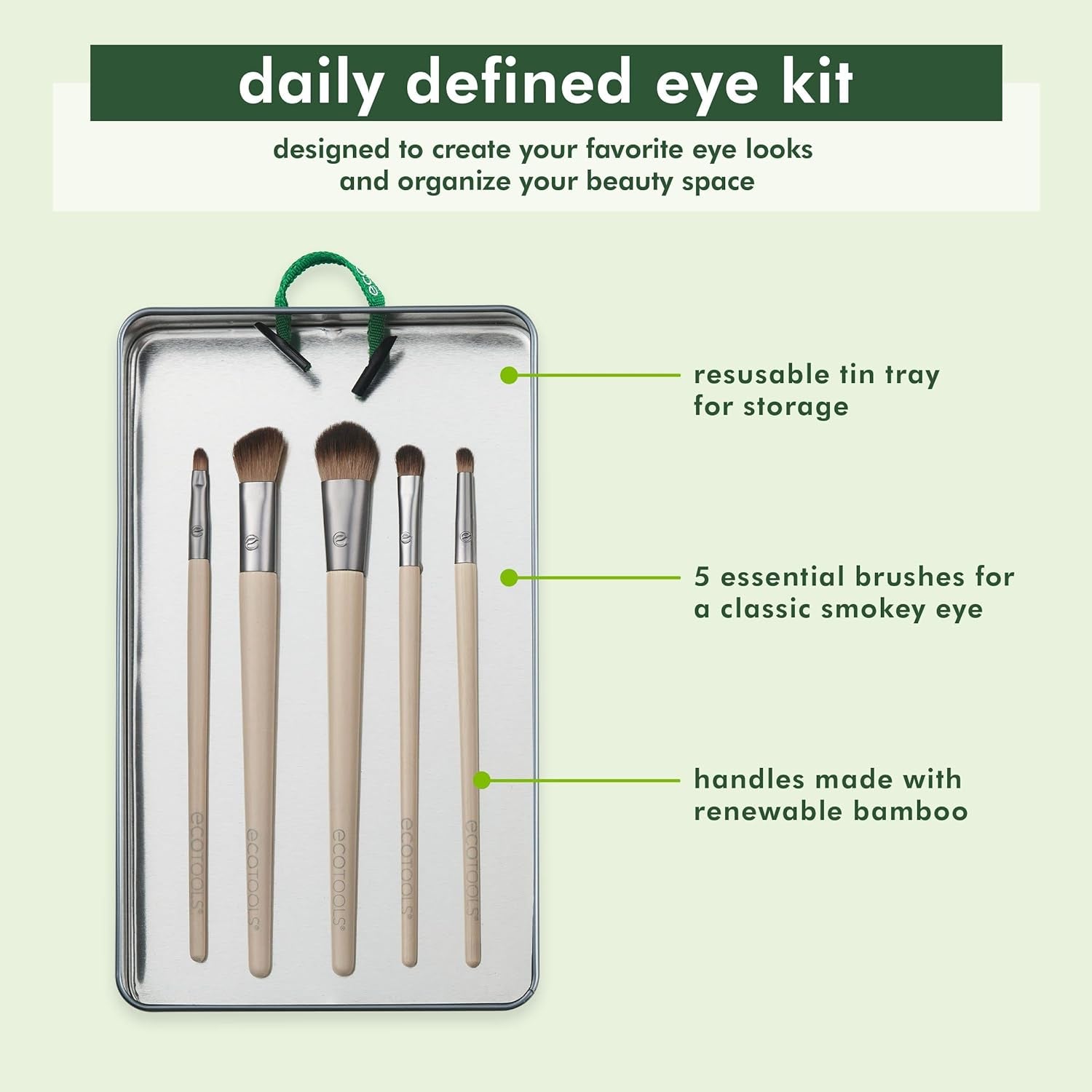 Daily Defined Eye Brush Kit, Makeup Brushes, 5 Piece Set | Eye Brushes for Liquid, Powder, and Cream Eyeshadow and Eyeliner Application, Synthetic Hair, Cruelty-Free