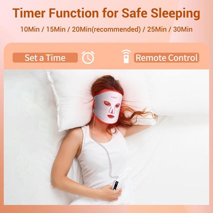 Red Light Therapy Mask, 4 Modes Portable Red Light Therapy for Face, 2000Mah Rechargeable Remote, Blue, Orange, 850NM Infrared & Red Light Mask, 400 Leds, Timing Function, at Home & Travel