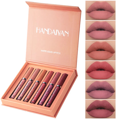 Set of 6 Nonstick Cup Liquid Lipstick , Long-Lasting Lip Gloss Gift Box – Matte Finish Lip Gloss, Resistant to Fading