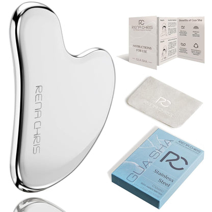 Gua Sha Facial Tools, Stainless Steel Guasha Tool - Silver | Face Massage Tool for Jawline Sculpting, Puffiness Reducing, Gua Sha Double Chin Reducer, Skin Care Gift for Women