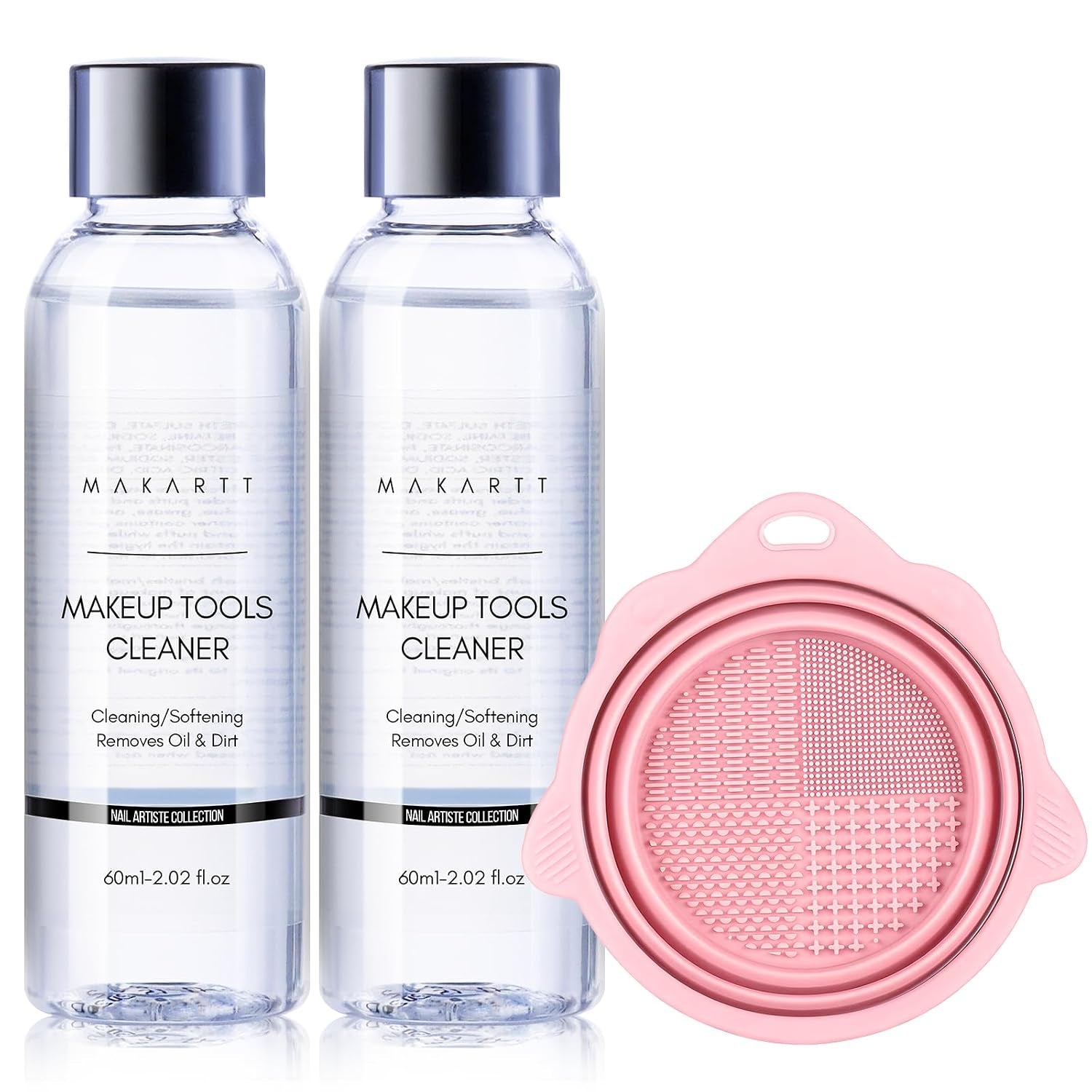 Makeup Brush Cleaning Kit: 3-PCS Set with Cleaning Bowl, Deep Cleaning Solution for Sponges, Brushes, and Powder Puffs, Effectively Removes Cosmetic and Nail Brush Residue (4.04 Fl Oz)