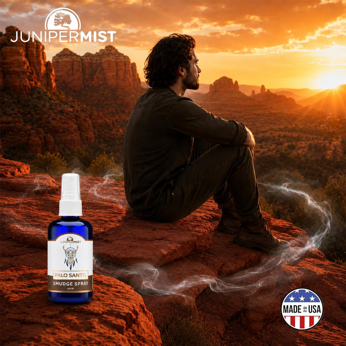 Palo Santo & Sage Smudge Spray (114Ml), Palo Santo Aromatherapy Mist Spray for Cleansing Negative Energy, Spiritual Room Spray, Smokeless Smudge Spray, Aura Cleansing & Protection (Made in USA)
