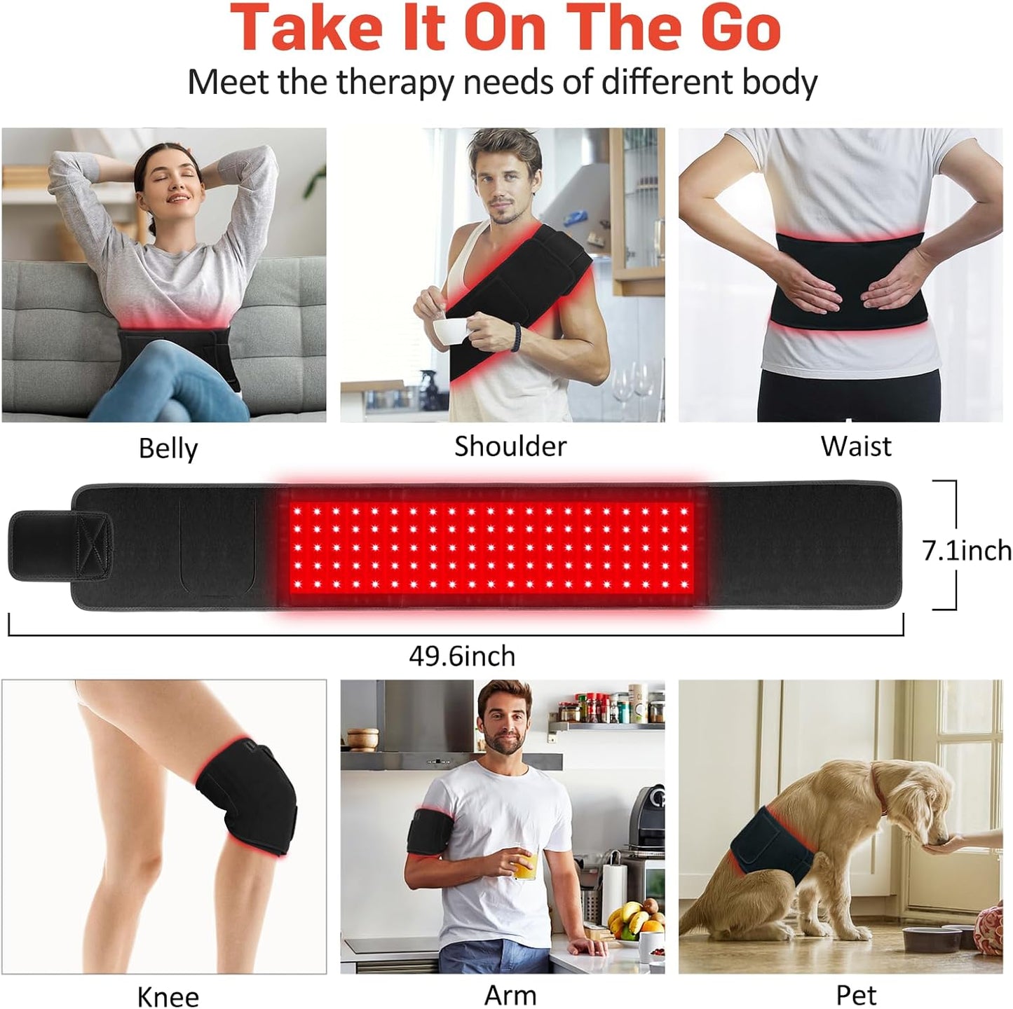Red Light Therapy for Body, Infrared Light Therapy for Belt Shoulder Waist, Upgraded 3 in 1 LED Beads, 660Nm Red Light & 850Nm near Infrared Light Therapy Belt Wrap Timer Remote Control