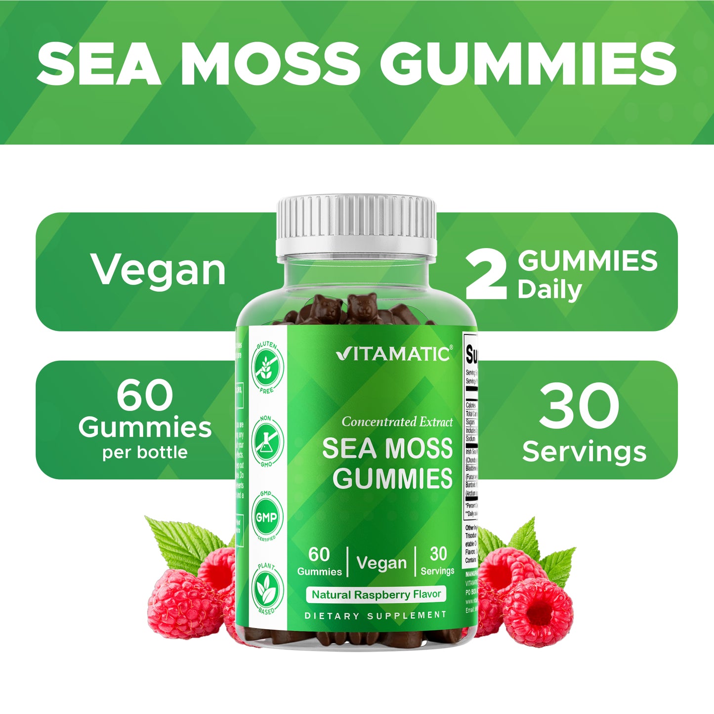 Irish Sea Moss Gummies - 3000 Mg - 60 Vegan Gummies - Made with Bladderwrack & Burdock Root - Seamoss Supplement for Thyroid, Energy, Immune Support