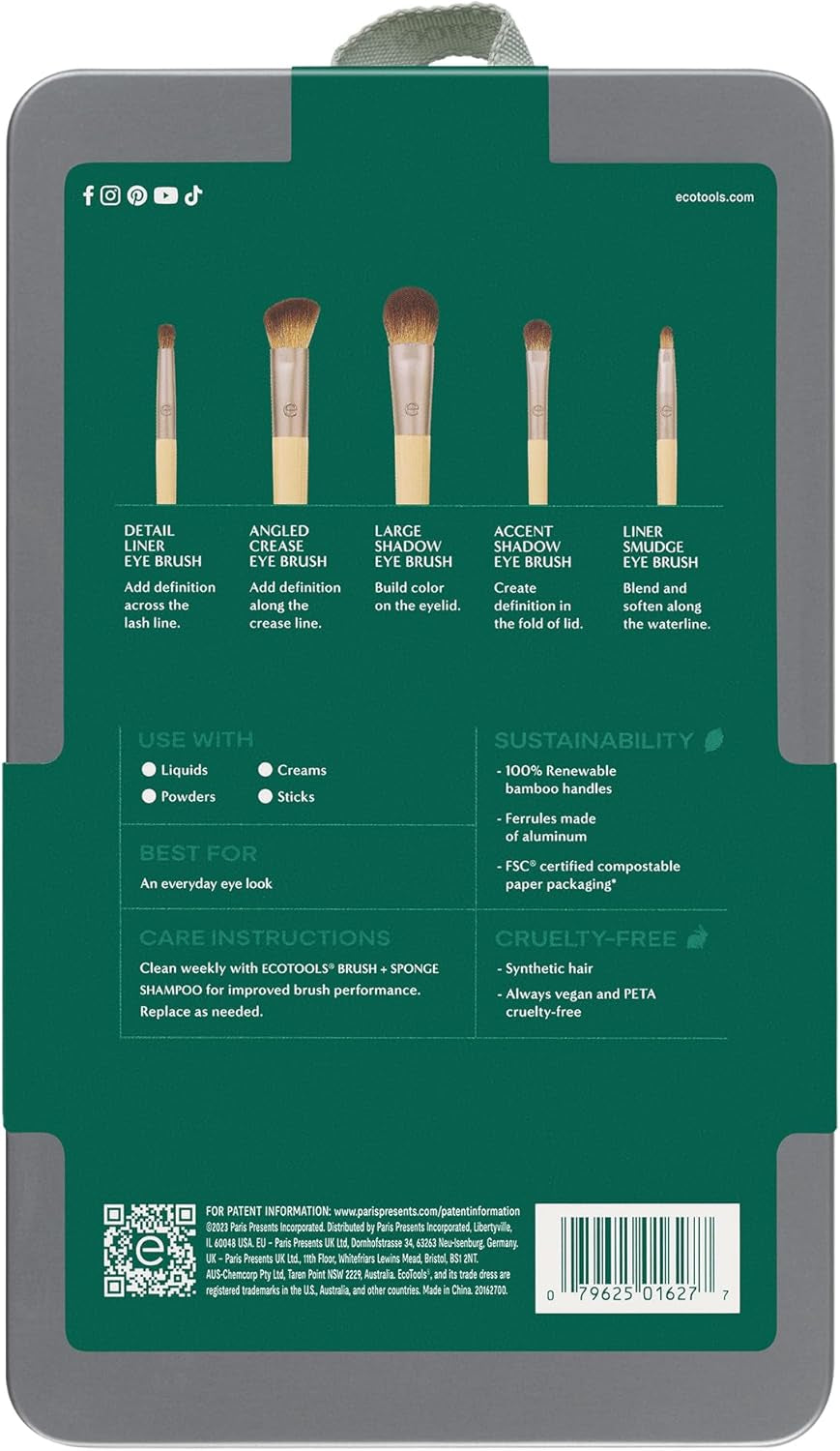 Daily Defined Eye Brush Kit, Makeup Brushes, 5 Piece Set | Eye Brushes for Liquid, Powder, and Cream Eyeshadow and Eyeliner Application, Synthetic Hair, Cruelty-Free