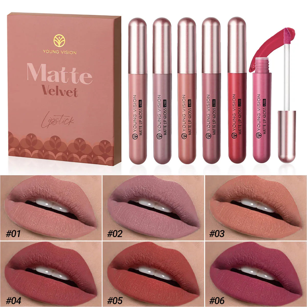 Set of 6 Nonstick Cup Liquid Lipstick , Long-Lasting Lip Gloss Gift Box – Matte Finish Lip Gloss, Resistant to Fading
