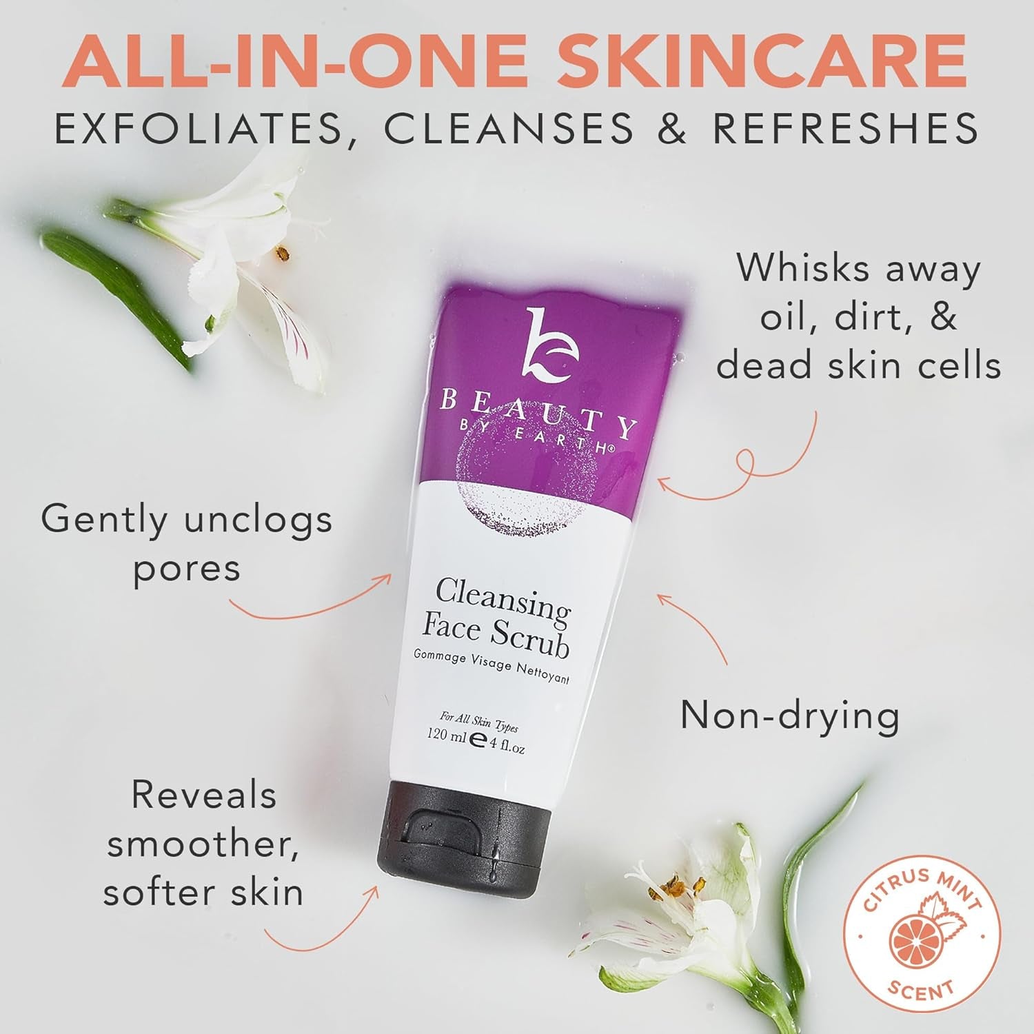 Face Scrub and Face Wash, Gentle Exfoliating, Cleansing Facial Scrub Exfoliator, Natural & Organic Ingredients | Cleansing Facial Scrub Exfoliator, Natural & Organic Ingredients